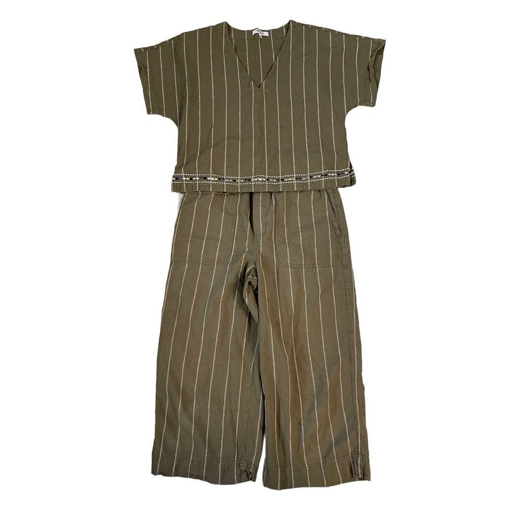 Madewell Linen Cotton Embroidered Top and Huston Cropped Pants Set size M - Picture 3 of 16
